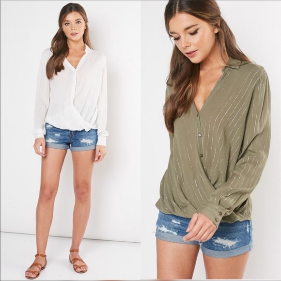 LAST ONE MEDIUM Metallic Thread Surplice shirt - Picture 2 of 4